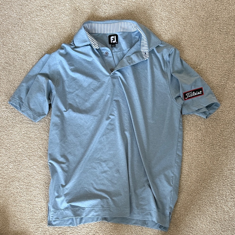 FootJoy Light Blue Polo with Striped Collar